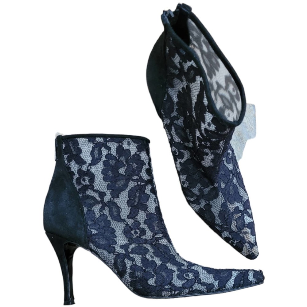 VINTAGE TIMOTHY HITSMAN Women's Back Suede & Lace Stiletto Ankle Booties Sz. 9